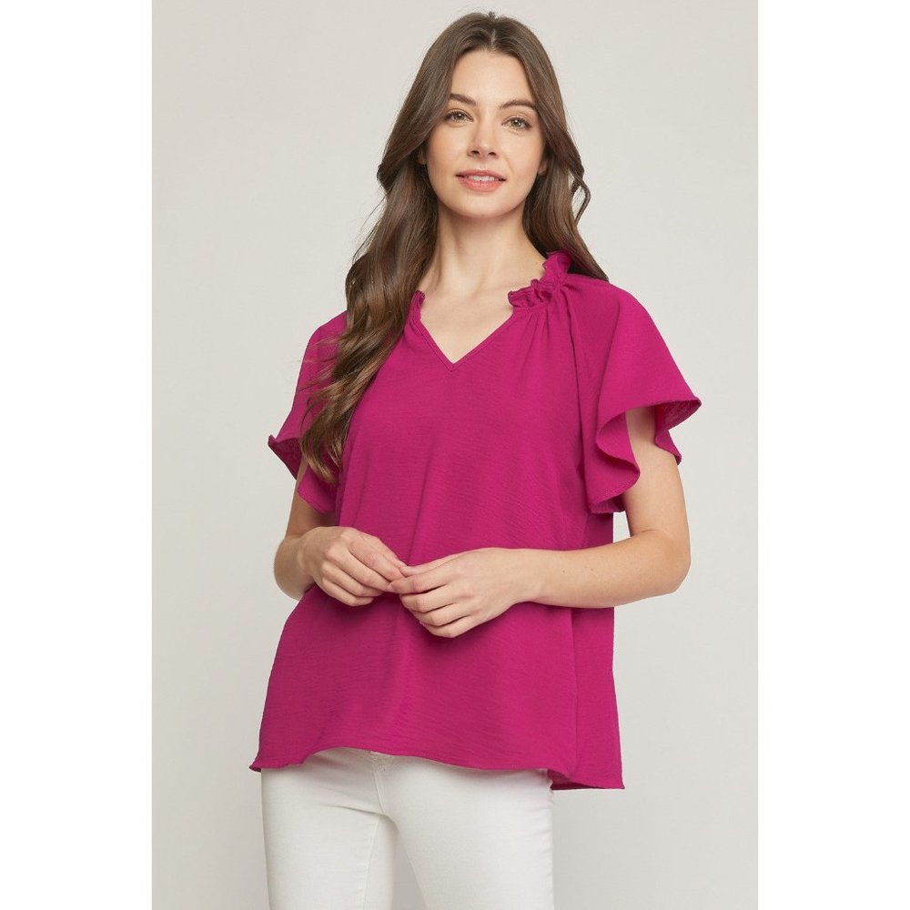 Entro Ruffled Flutter Sleeve Blouse, Magenta